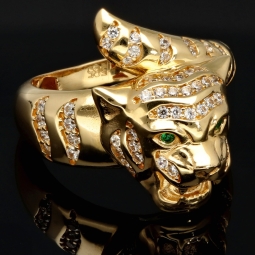 Funkelnder Goldring mit Panther-Motiv aus 585 14 Karat Gold (Gelbgold) mit Zirkonia RG ca. 58