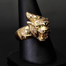 Funkelnder Goldring mit Panther-Motiv aus 585 14 Karat Gold (Gelbgold) mit Zirkonia RG ca. 58