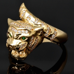 Funkelnder Goldring mit Panther-Motiv aus 585 14 Karat Gold (Gelbgold) mit Zirkonia RG ca. 58