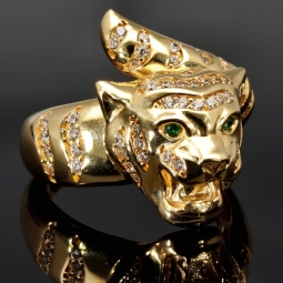 Funkelnder Goldring mit Panther-Motiv aus 585 14 Karat Gold (Gelbgold) mit Zirkonia RG ca. 58