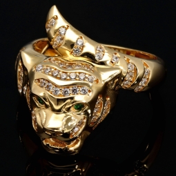 Funkelnder Goldring mit Panther-Motiv aus 585 14 Karat Gold (Gelbgold) mit Zirkonia RG ca. 58