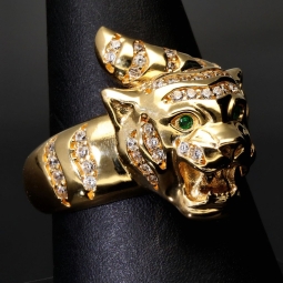 Funkelnder Goldring mit Panther-Motiv aus 585 14 Karat Gold (Gelbgold) mit Zirkonia RG ca. 58