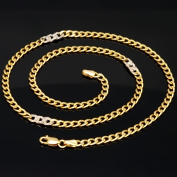 Kürzere Panzerkette aus hochwertigem 585 /14k Gold in besonderem Bicolor Design (Weiß- und Gelbgold) für Damen - ca. 3,5mm breit und 45cm lang