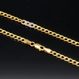 Kürzere Panzerkette aus hochwertigem 585 /14k Gold in besonderem Bicolor Design (Weiß- und Gelbgold) für Damen - ca. 3,5mm breit und 45cm lang