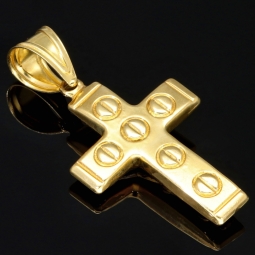 Jesus Kreuz-Anhänger aus glänzendem Bicolor Gold 14k / 585 (Gelbgold und Weißgold)