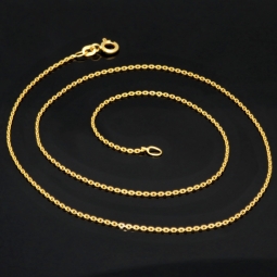 Sehr kurze, eng gegliederte Ankerkette in ca. 42-43 cm Länge, ca. 1mm Breite  für Kinder und sehr schlanke Damen aus Gold (585er 14k Gelbgold) mit FBM-Stempel