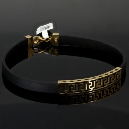 Armband aus Kunstleder mit edler Frontschnalle mit stylischem Greco-Design und Verschluss aus Gold (14K 585 Gelbgold ca. 2,2g) Länge ca. 20cm, ca. 6,5mm