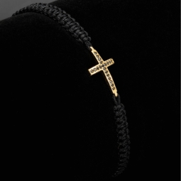 Stylisches Zug-Armband mit Kreuz aus edlem 585 / 14K Gold besetzt mit schwarzen Zirkoniasteinen