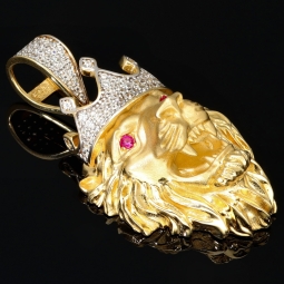 Prunkvoller Löwenkopf - Anhänger aus edlem 585 14K Gold mit funkelndem Zirkoniabesatz (ca. 6,7g)