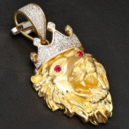 Prunkvoller Löwenkopf - Anhänger aus edlem 585 14K Gold mit funkelndem Zirkoniabesatz (ca. 6,7g)