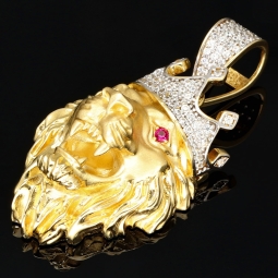 Prunkvoller Löwenkopf - Anhänger aus edlem 585 14K Gold mit funkelndem Zirkoniabesatz (ca. 6,7g)