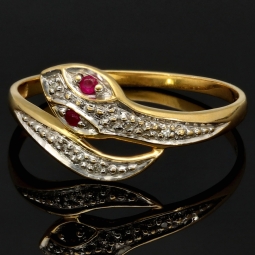 Außerwöhnlicher Ring in Form einer Schlange aus hochwertigem 18K 750 Gold (Bicolor - Gelbgold und Weißgold) mit Zirkonia - Größe 58