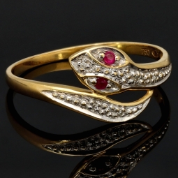 Außerwöhnlicher Ring in Form einer Schlange aus hochwertigem 18K 750 Gold (Bicolor - Gelbgold und Weißgold) mit Zirkonia - Größe 58