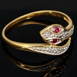 Außerwöhnlicher Ring in Form einer Schlange aus hochwertigem 18K 750 Gold (Bicolor - Gelbgold und Weißgold) mit Zirkonia - Größe 58