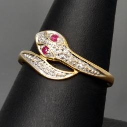 Außerwöhnlicher Ring in Form einer Schlange aus hochwertigem 18K 750 Gold (Bicolor - Gelbgold und Weißgold) mit Zirkonia - Größe 58