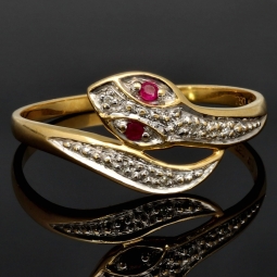 Außerwöhnlicher Ring in Form einer Schlange aus hochwertigem 18K 750 Gold (Bicolor - Gelbgold und Weißgold) mit Zirkonia - Größe 58