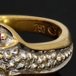 Außerwöhnlicher Ring in Form einer Schlange aus hochwertigem 18K 750 Gold (Bicolor - Gelbgold und Weißgold) mit Zirkonia - Größe 58