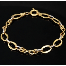 Bicolor Gold-Armband aus funkelndem 14K 585 Gelbgold und Weißgold in zeitlosem Design (ca. 20 cm)