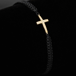 Trendiges Zug-Armband mit Kreuz aus funkelndem 585 / 14K Gold mit Zirkoniasteinen