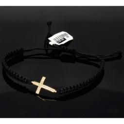 Trendiges Zug-Armband mit Kreuz aus funkelndem 585 / 14K Gold mit Zirkoniasteinen