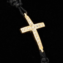 Trendiges Zug-Armband mit Kreuz aus funkelndem 585 / 14K Gold mit Zirkoniasteinen