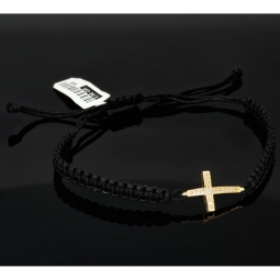 Trendiges Zug-Armband mit Kreuz aus funkelndem 585 / 14K Gold mit Zirkoniasteinen