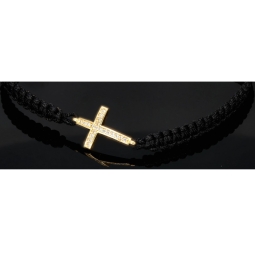 Trendiges Zug-Armband mit Kreuz aus funkelndem 585 / 14K Gold mit Zirkoniasteinen