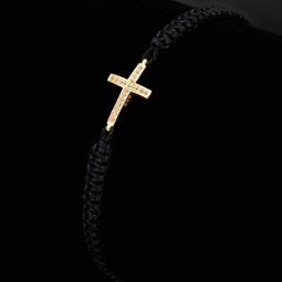 Trendiges Zug-Armband mit Kreuz aus funkelndem 585 / 14K Gold mit Zirkoniasteinen