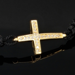 Trendiges Zug-Armband mit Kreuz aus funkelndem 585 / 14K Gold mit Zirkoniasteinen