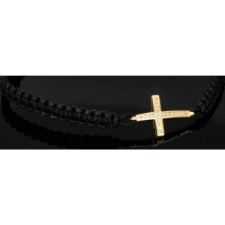 Trendiges Zug-Armband mit Kreuz aus funkelndem 585 / 14K Gold mit Zirkoniasteinen