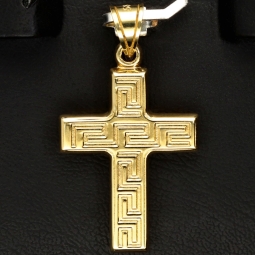 Funkelndes Kreuz mit stilvollem Greco Dekor aus Gold 14k (585er) Gelbgold