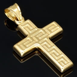 Funkelndes Kreuz mit stilvollem Greco Dekor aus Gold 14k (585er) Gelbgold