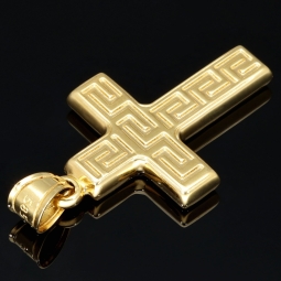 Funkelndes Kreuz mit stilvollem Greco Dekor aus Gold 14k (585er) Gelbgold