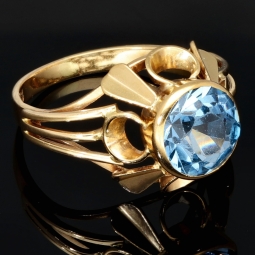 Vintage Damenring aus 333 8K Gold mit einem funkelnden, hellblauen Zirkonia - Größe 56