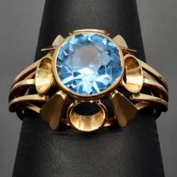 Vintage Damenring aus 333 8K Gold mit einem funkelnden, hellblauen Zirkonia - Größe 56