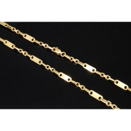 Stilvoller Mix aus Plattenkette (Plättchenkette) und Steigbügelkette aus edlem 14k 585 Gold - 55cm, 4mm