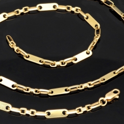 Stilvoller Mix aus Plattenkette (Plättchenkette) und Steigbügelkette aus edlem 14k 585 Gold - 55cm, 4mm