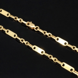 Stilvoller Mix aus Plattenkette (Plättchenkette) und Steigbügelkette aus edlem 14k 585 Gold - 55cm, 4mm