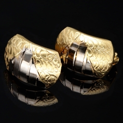 Glänzende Bicolor Ohrringe mit feinem Dekor aus massivem 585 14K Gold (Weißgold und Gelbgold)