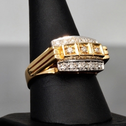 Glitzender Bicolor Ring aus Gelbgold und Weißgold (14K 585 Gold) in zeitlosem Design, besetzt mit funkelnden Zirkoniasteinen RG ca. 58